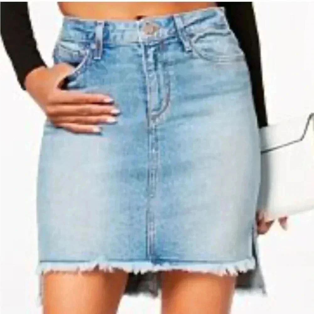 Joes Jeans Womens Hi Low Raw Hem Denim Mini Skirt Size 26 Collectors Edition